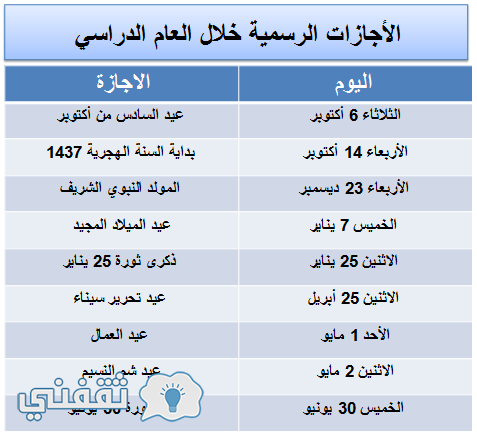 الاجازات الرسمية في مصر