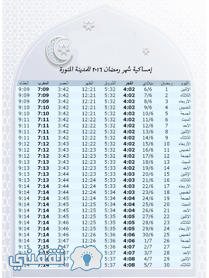 مواقيت-الصلاة-في-مكة-والمدينة خلال شهر رمضان