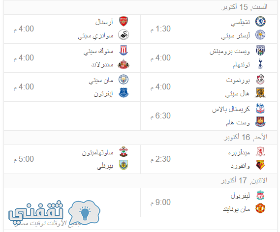 مباريات الدوري الانجليزي الاسبوع الثامن