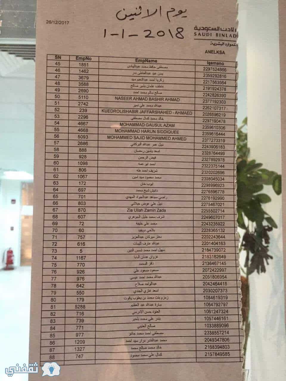 أسماء الحاصلين على رواتب شركة بن لادن