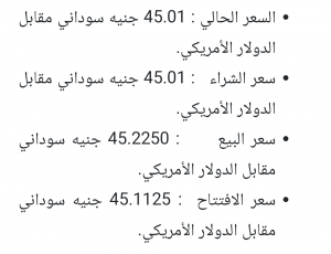 سعر الجنيه السوداني مقابل الدولار