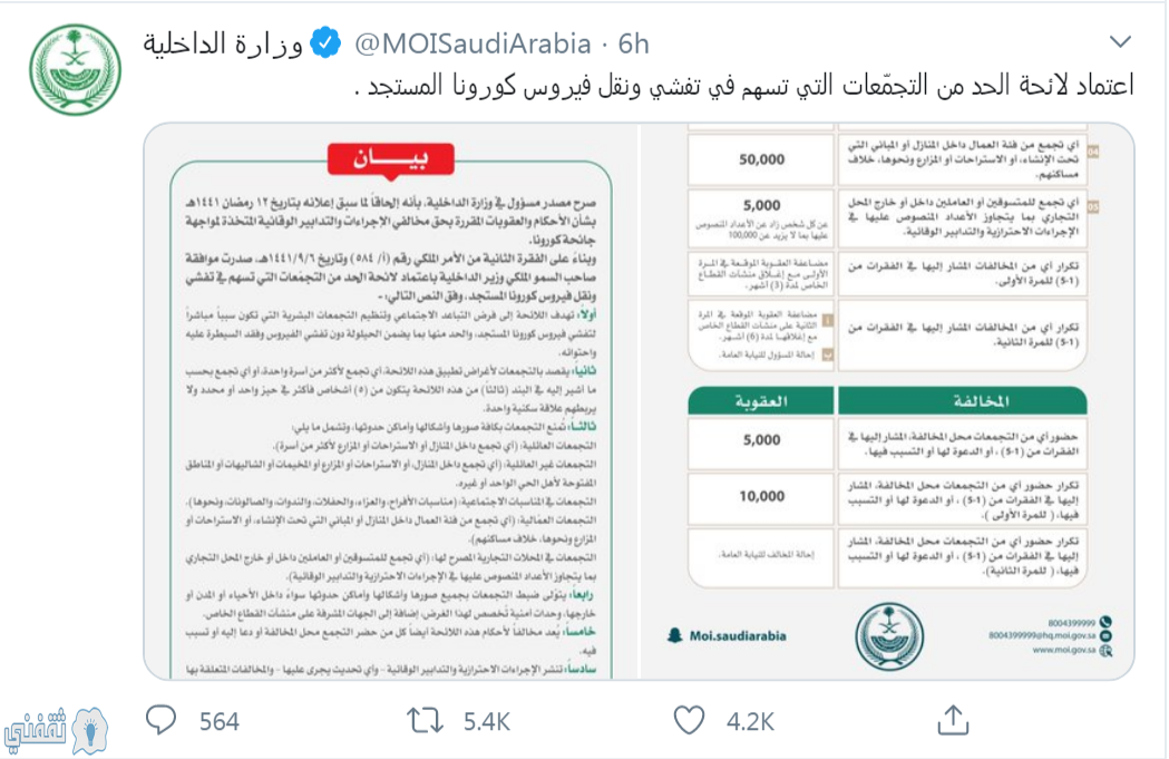السعودية قرار وزارة الداخلية تفاصيل بيان