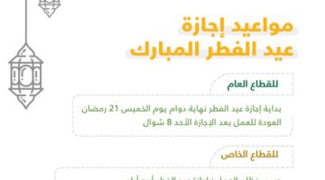 إجازة عيد الفطر السعودية 1441- 2020 للقطاع العام والخاص