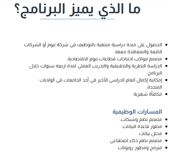 نيوم تفتح باب القبول لدراسة تكنولوجيا المعلومات