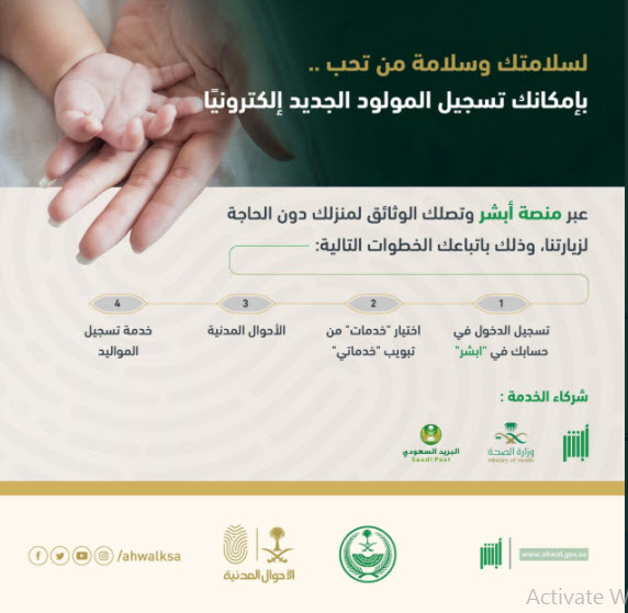 خطوات تسجيل المواليد الجدد في أبشر