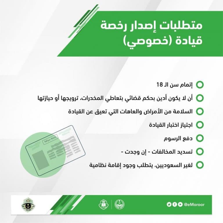 شروط الحصول على رخصة قيادة خاصة 1442 إدارة المرور السعودية علمني
