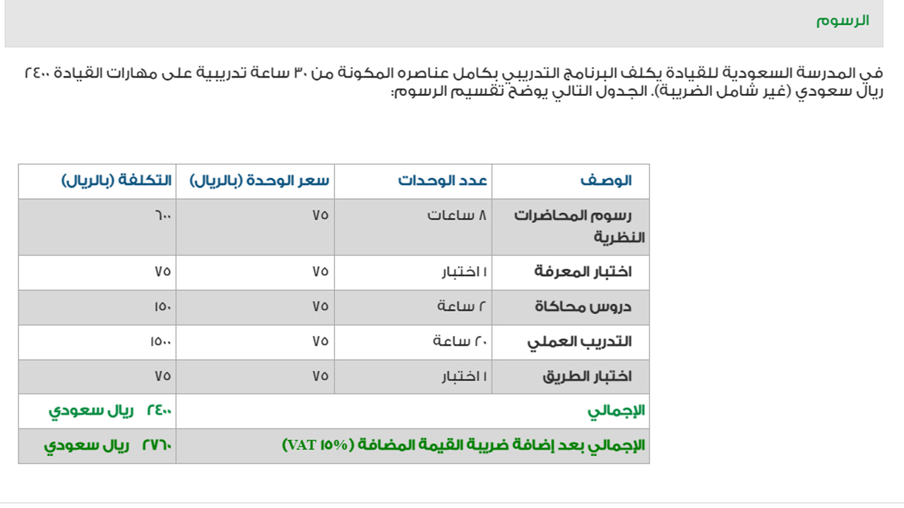 تكلفة رسوم المدرسة السعودية للقيادة 