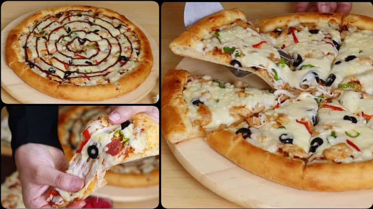 بيتزا المطاعم الشهيرة بكل أسرارها وخطواتها وعجينة قطنية هشه جدا