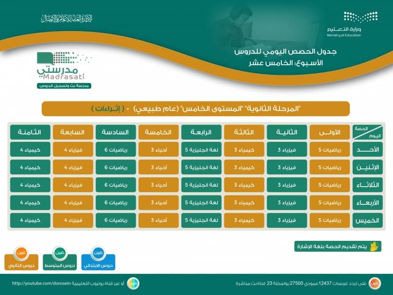 جداول الحصص على قناة عين