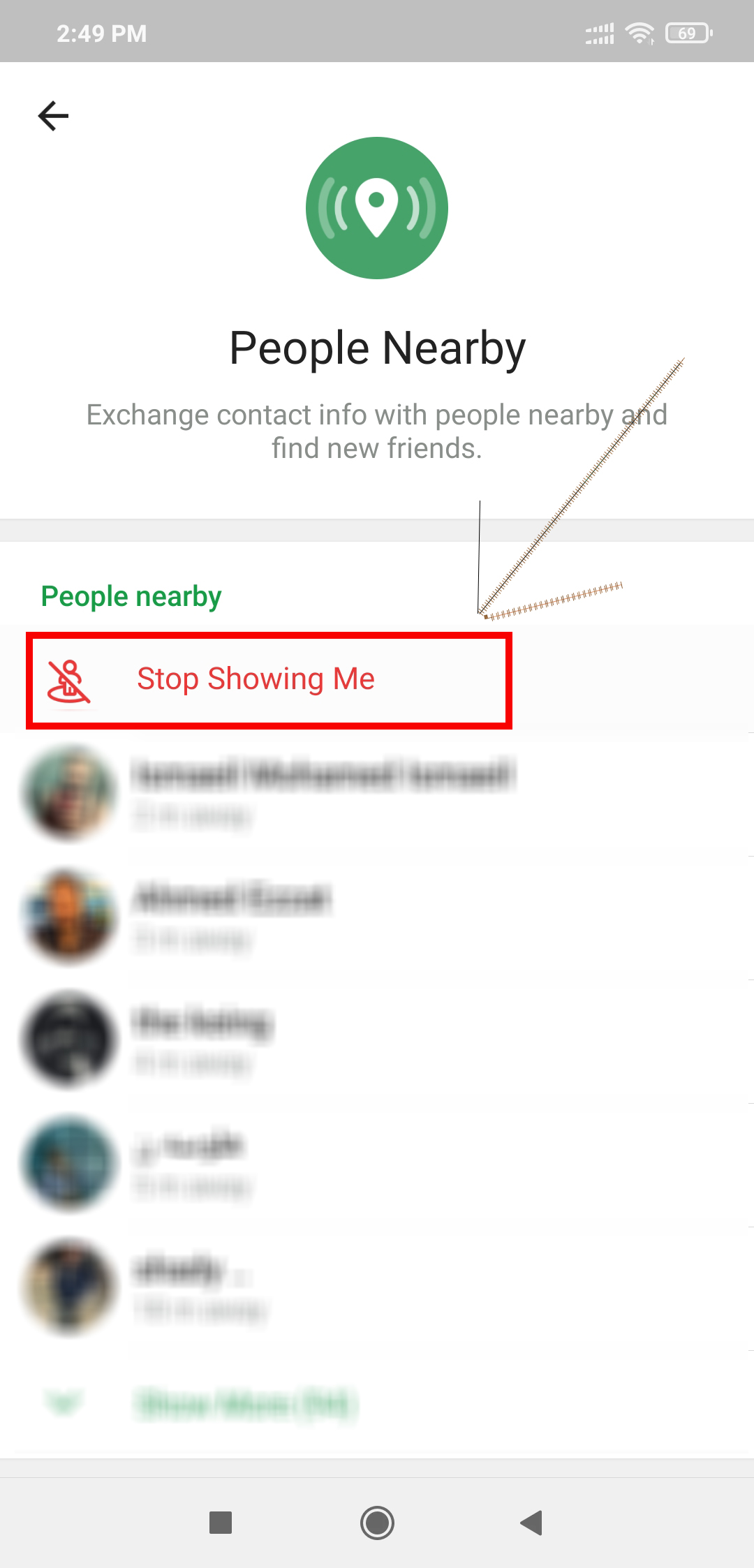 غلق خاصية nearby من تليجرام