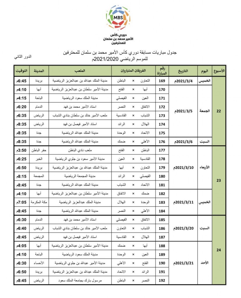 2021 السعودي مباريات الدوري جدول مباريات