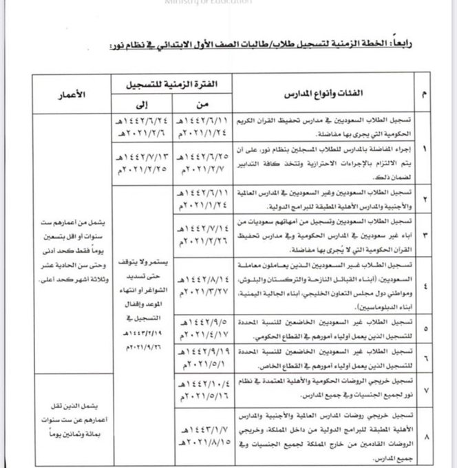 تسجيل الطلاب المستجدين في نظام نور