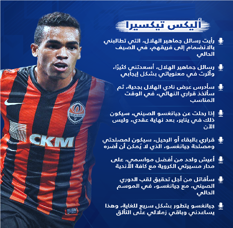 معلومات عن اللاعب البرازيلي أليكس تيكسيرا صفقة الهلال الجديدة