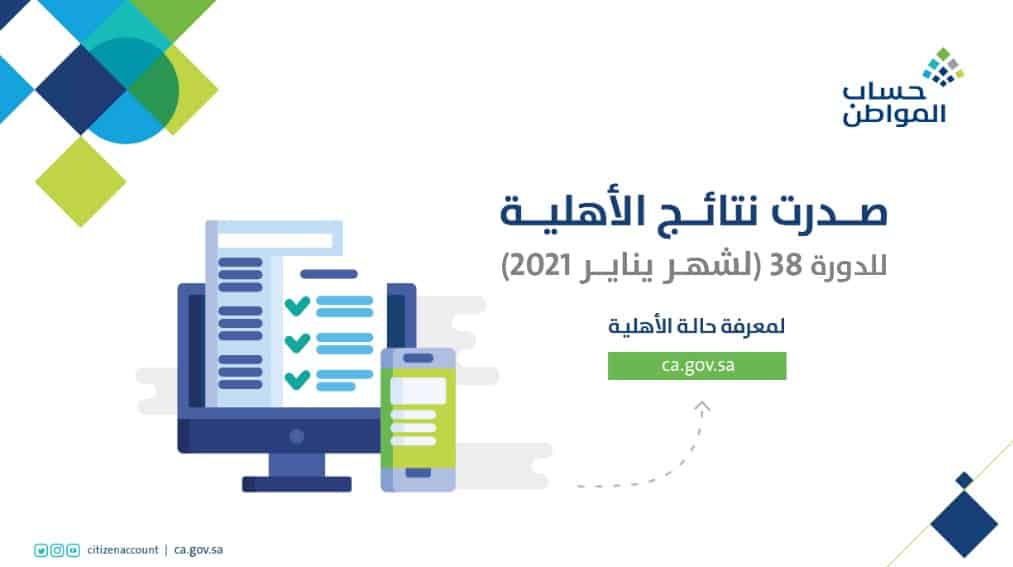 نتائج الأهلية حساب المواطن 2021 المخصصة للدورة 38 في شهر يناير