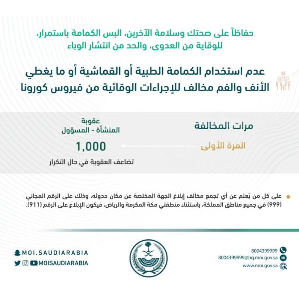 الاعتراض على مخالفة الكمامة في السعودية 1442 ثقفني