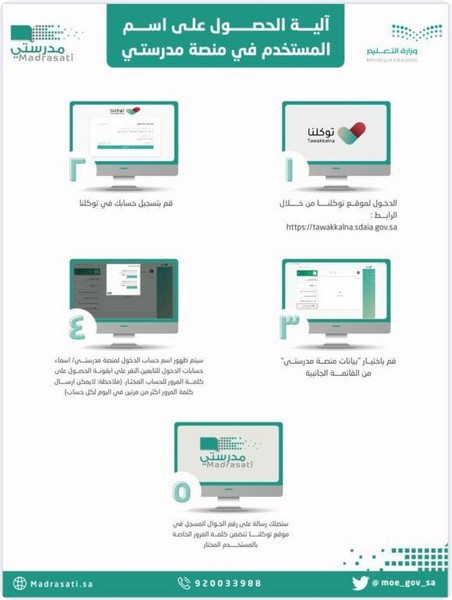 طريقة تسجيل دخول منصة مدرستي بمعلومات توكلنا