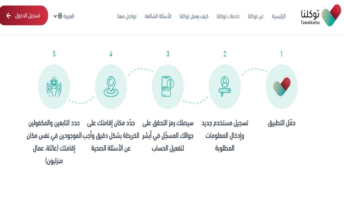 التسجيل في توكلنا