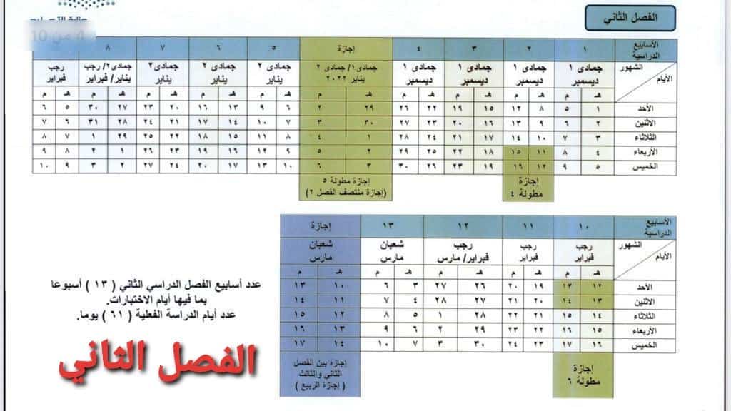 وزارة التعليم السعودية  جدول  الفصل الدراسي الثاني 1443