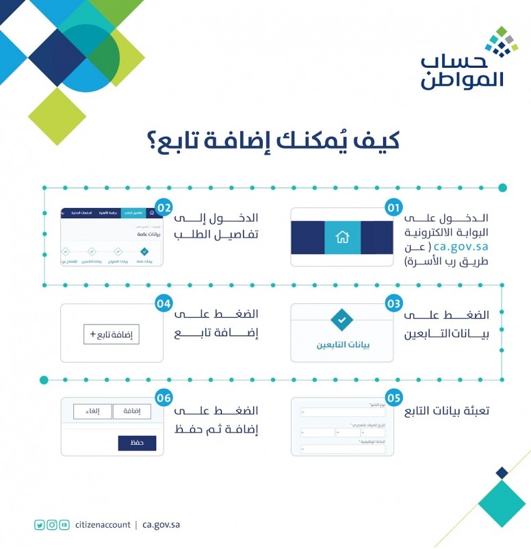كيفية إضافة تابع حساب المواطن