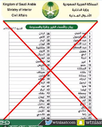 الأسماء الممنوعة في السعودية للبنات