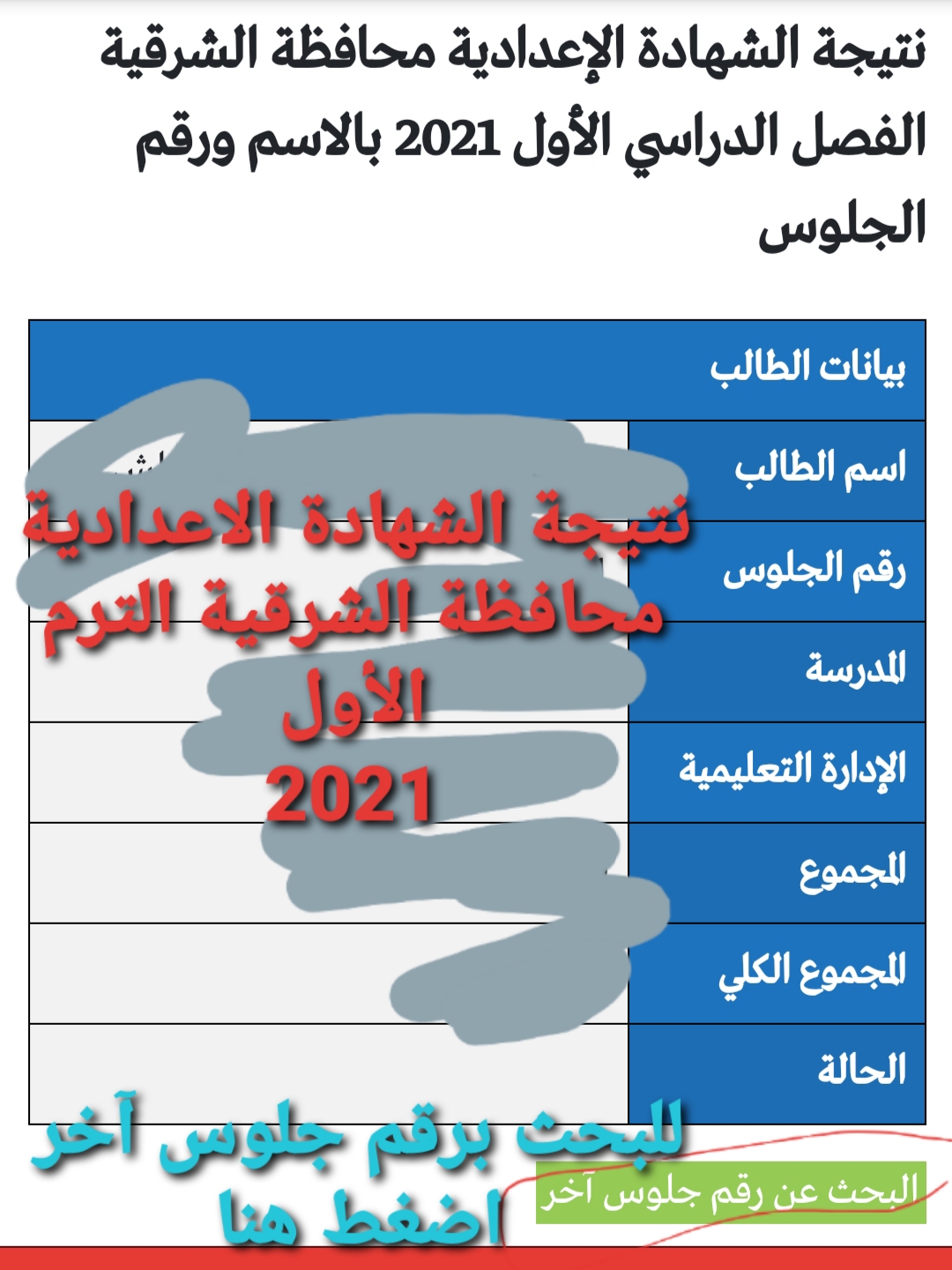 نتيجة الشهادة الاعدادية محافظة الشرقية الترم الأول 2021