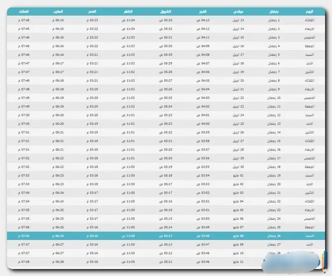إمساكية شهر رمضان 2021 في المملكة العربية السعودية ثقفني
