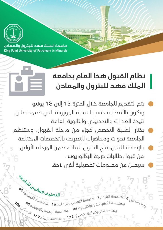 تقديم جامعة الملك فهد للبترول والمعادن Kfupm Edu Sa ومواعيد التسجيل