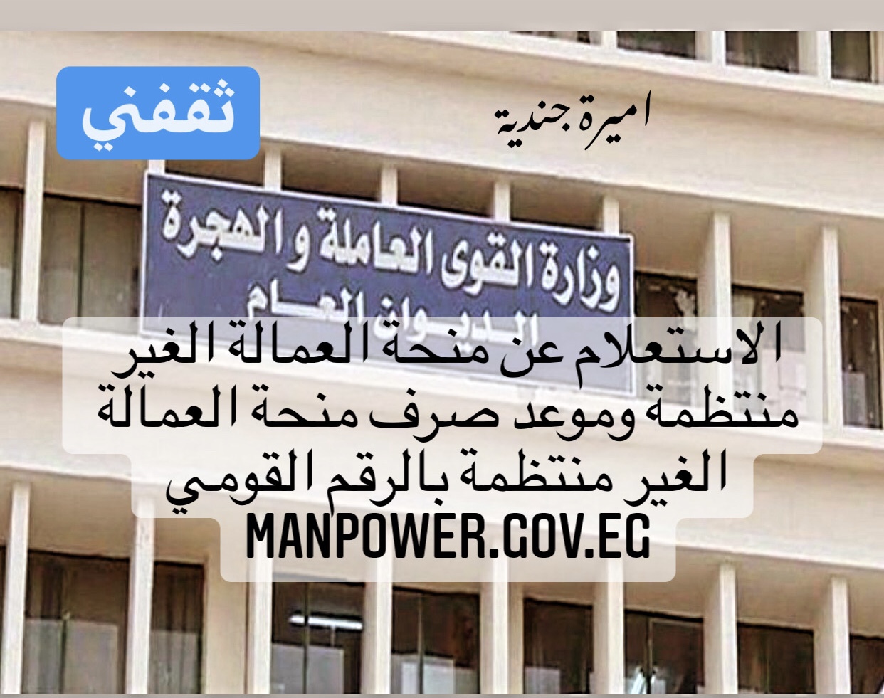 الاستعلام عن منحة العمالة الغير منتظمة وموعد صرف منحة العمالة الغير منتظمة بالرقم القومي manpower.gov.eg