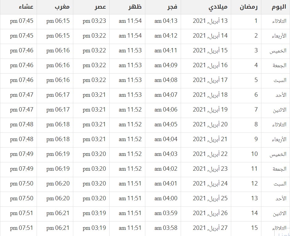 توقيت الصلاة في الطائف