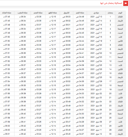 ٢٠٢١ امساكية رمضان الدمام التقويم الهجري