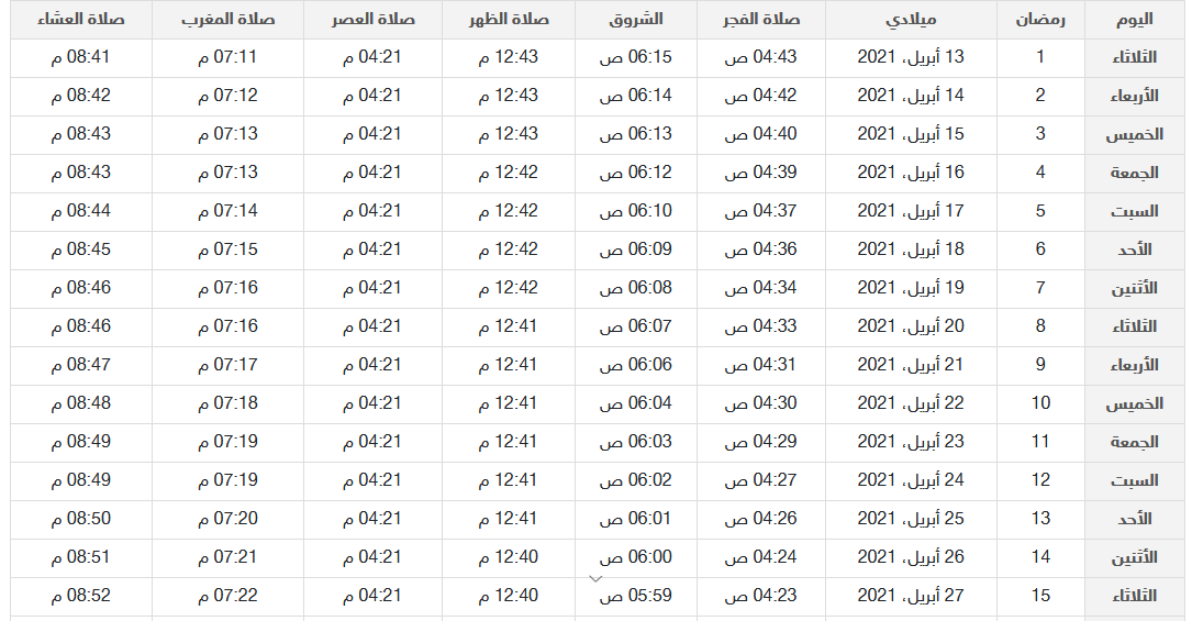 إمساكية شهر رمضان 2021 في دمشق وحلب