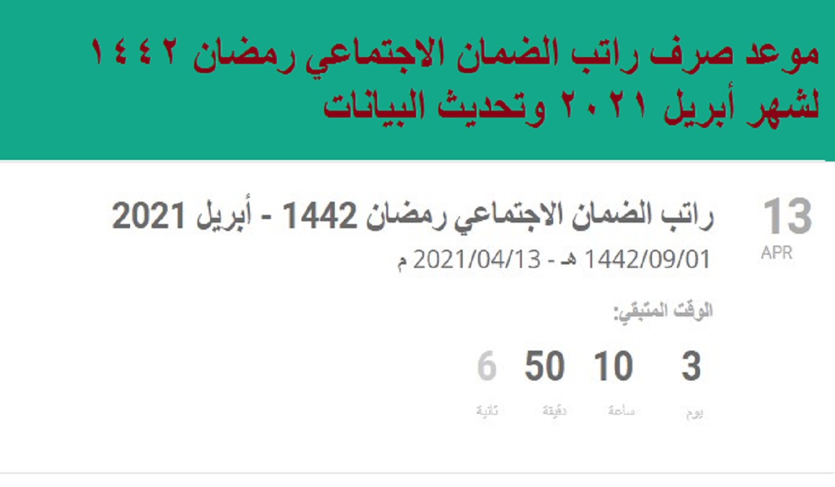 موعد صرف راتب الضمان الاجتماعي رمضان 1442 لشهر أبريل 2021 وتحديث البيانات