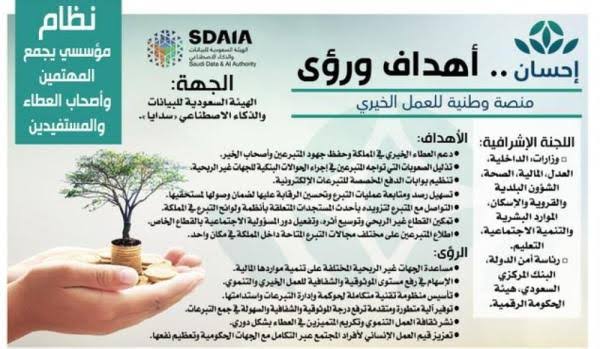طريقة التسجيل في منصة احسان للعمل الخيري بالسعودية 1442هـ