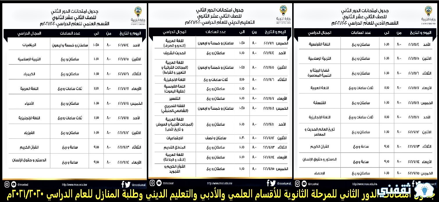 جداول امتحانات الدور الثاني للمرحلة الثانوية 2021