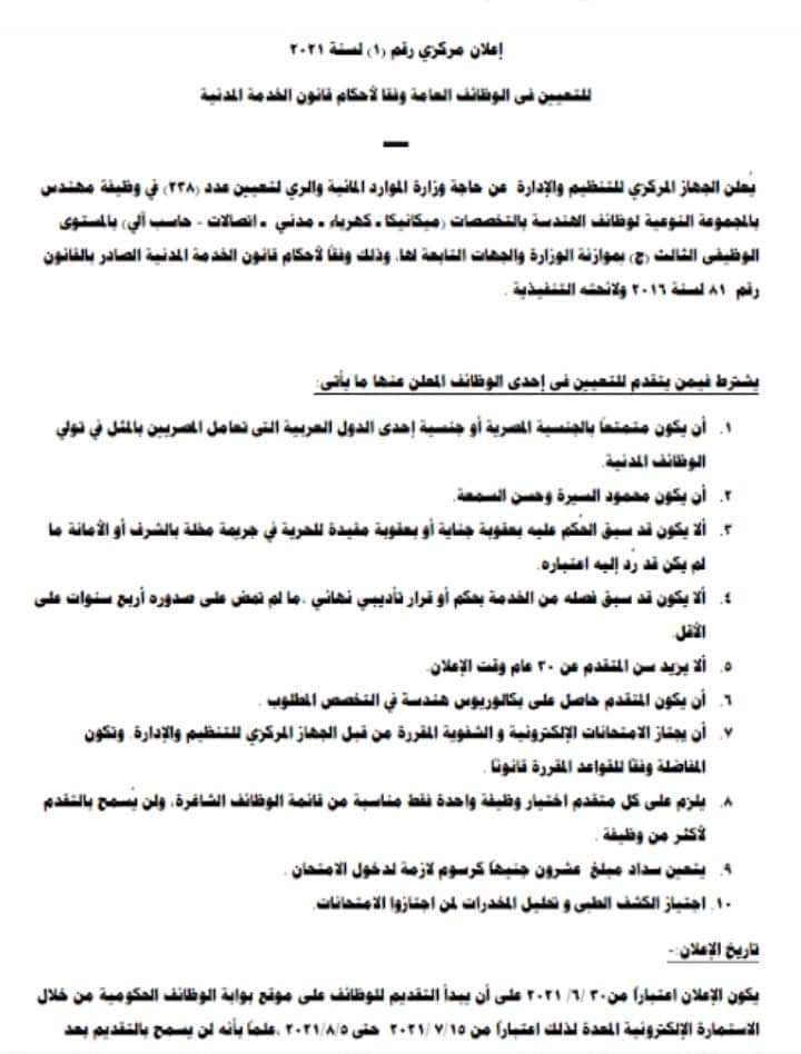 وظائف حكومية شاهد وظائف وزارة الري المصرية 2021 ثقفني