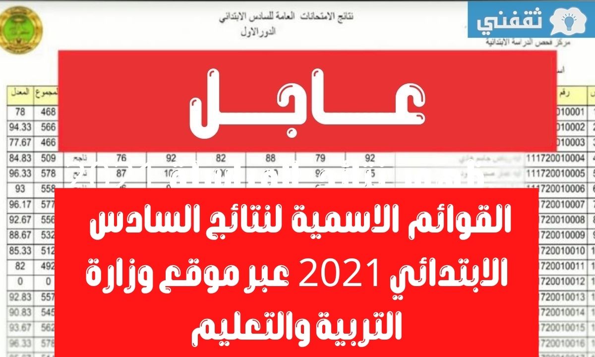 نتائج السادس الابتدائي 2021  الدور الأول في العراق عبر موقع نتائجنا وزارة التربية العراقية