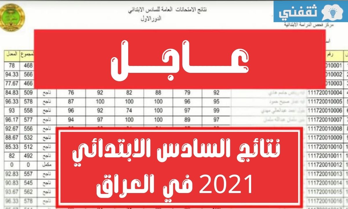 نتائج السادس الابتدائي 2021 الدور الاول للطلاب الصف السادس الابتدائي في العراق
