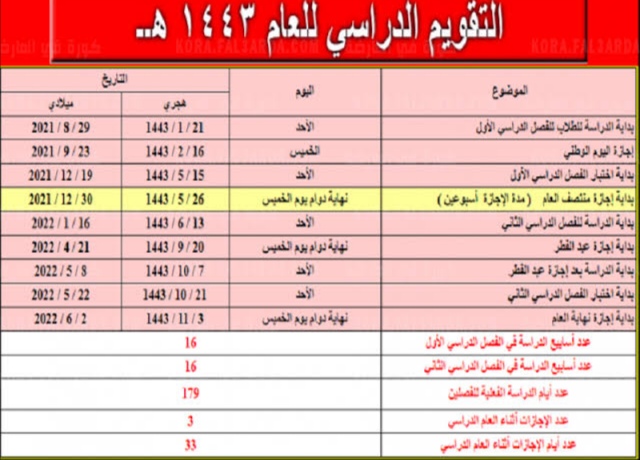 التقويم الدراسي الجديد في المملكة