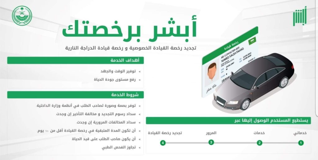 تجديد رخصة القيادة إلكترونيا في السعودية