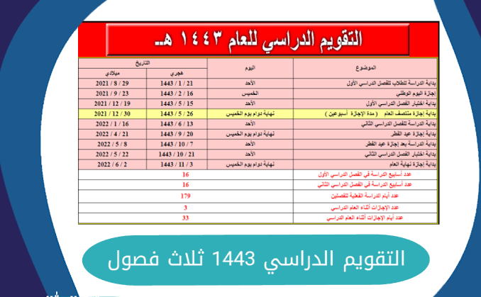 اجازة العام الدراسي ١٤٤٣