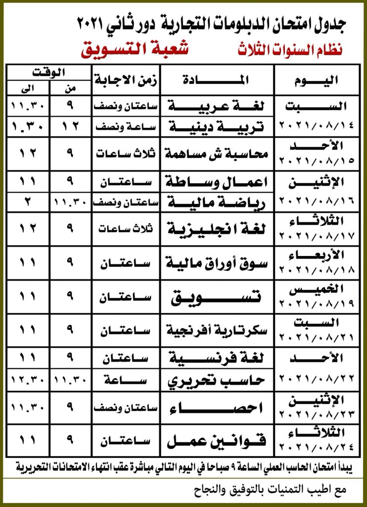 امتحان الدبلومات الفنية