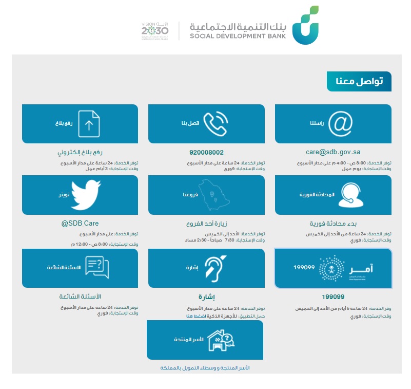 التواصل مع بنك التنمية الاجتماعية