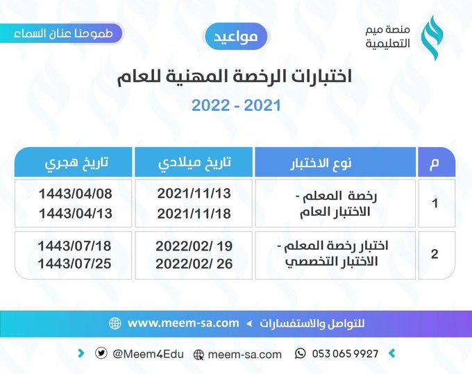 موعد اختبار الرخصة المهنية للمعلمين والمعلمات