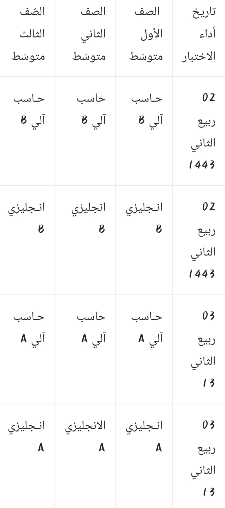 جدول الاختبارات النهائية بالسعودية