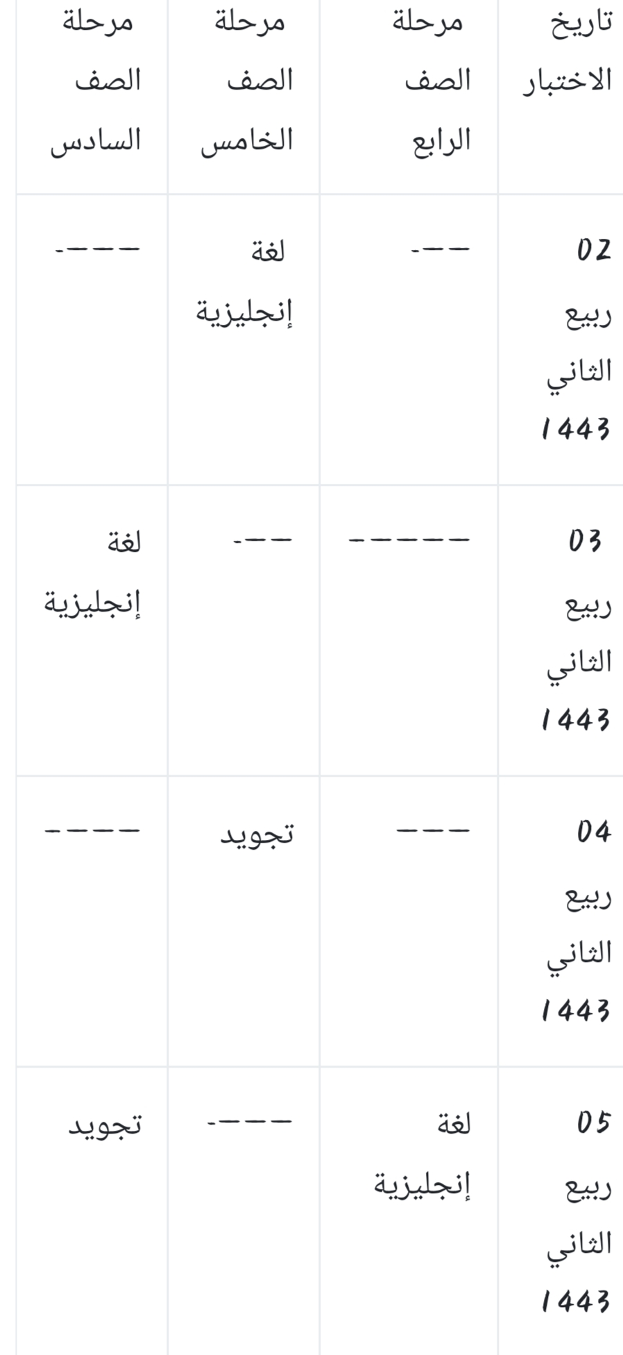 جدول الاختبارات النهائية بالسعودية