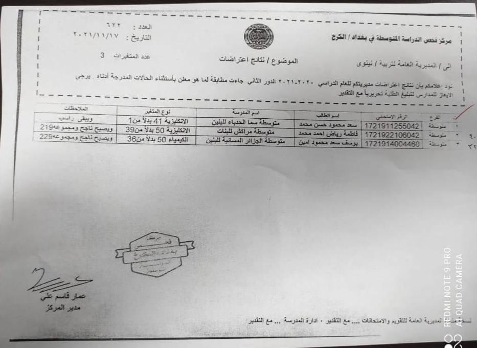 نتائج اعتراضات الثالث المتوسط الدور الثاني