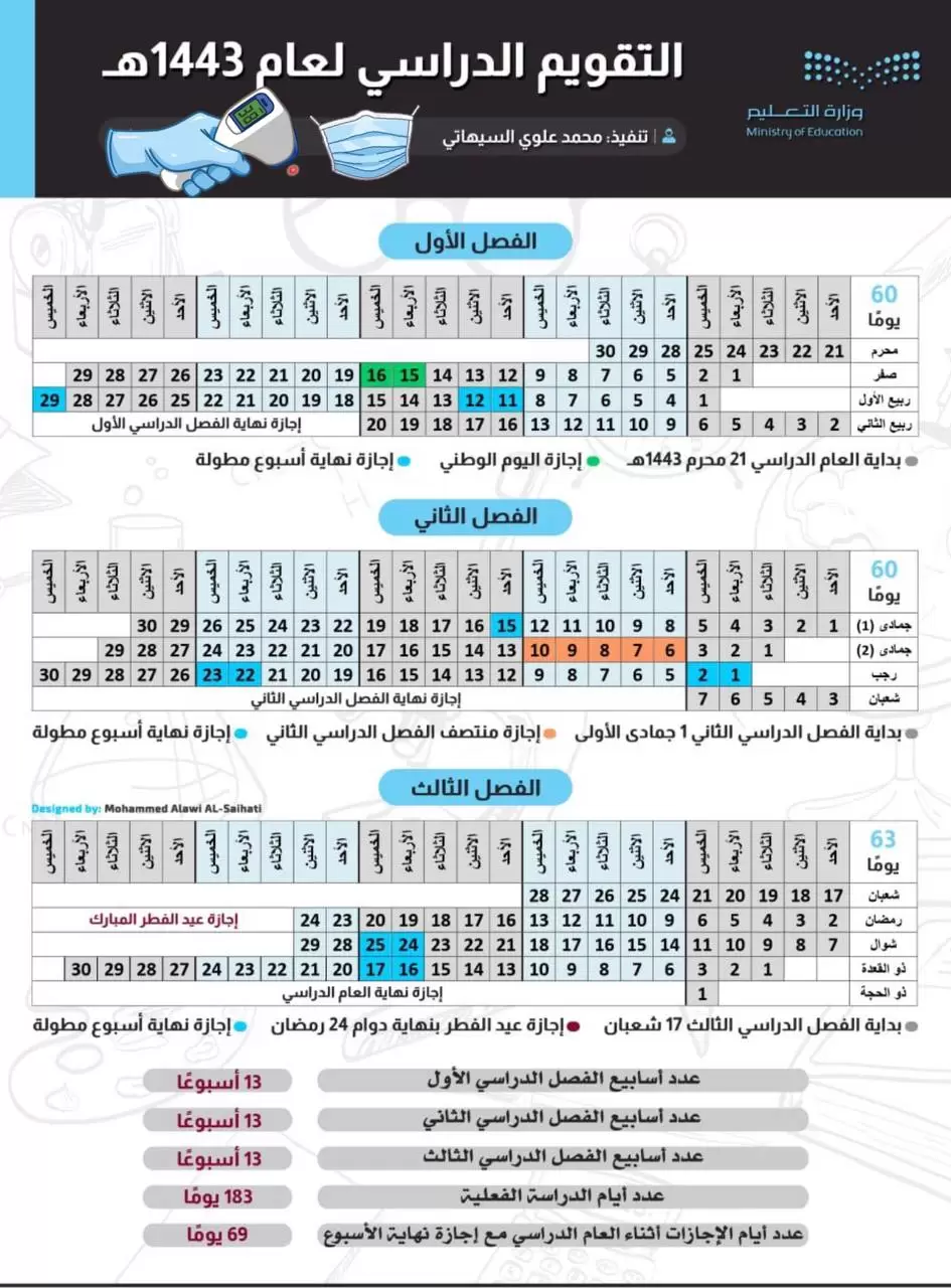 الاجازات المدرسيه لعام ١٤٤٣