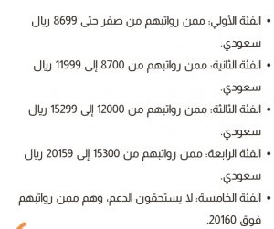 فئات دعم حساب المواطن 