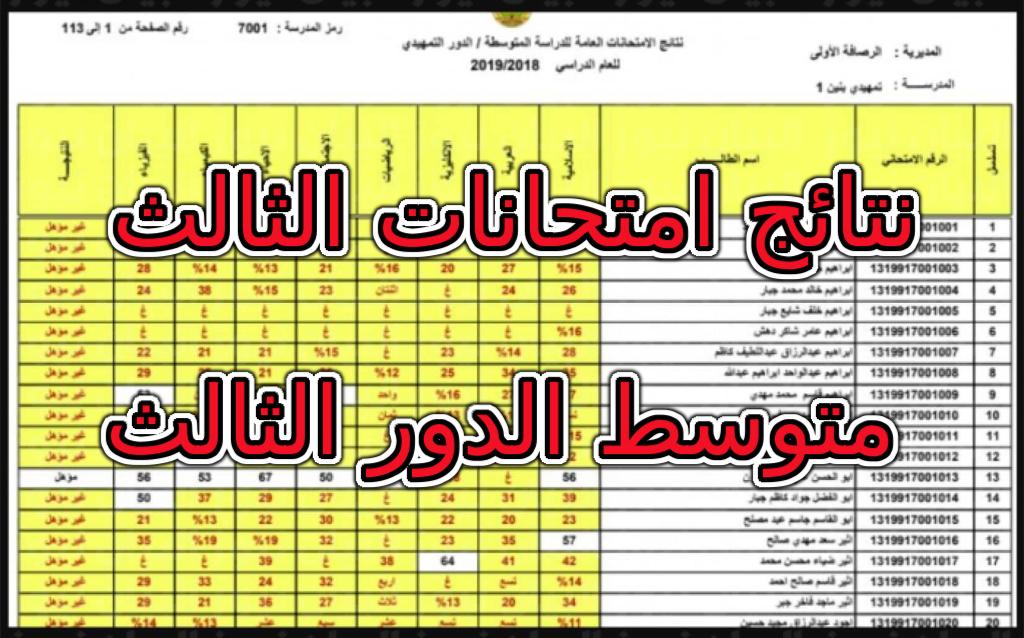 نتائج امتحانات الثالث متوسط الدور الثالث