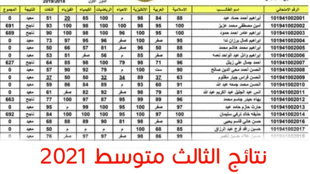 استعلم مباشرة.. استخراج نتائج الثالث المتوسط الدور الثالث 2021 pdf بدون رقم امتحاني للأحيائي والتطبيقي والأدبي